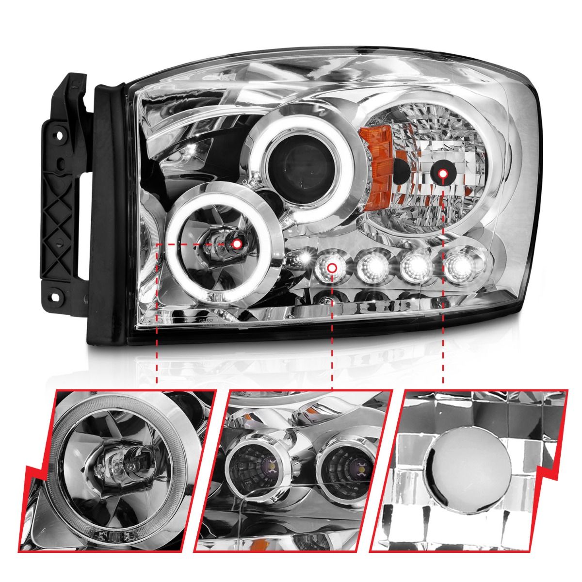 Dodge Ram Projector Headlights, Ram Projector Headlights, Ram 2500 Projector Headlights, Ram 3500 Projector Headlights, 2006-2009 Projector Headlights, Chrome Projector Headlights, Anzo Projector Headlights, LED Projector Headlights