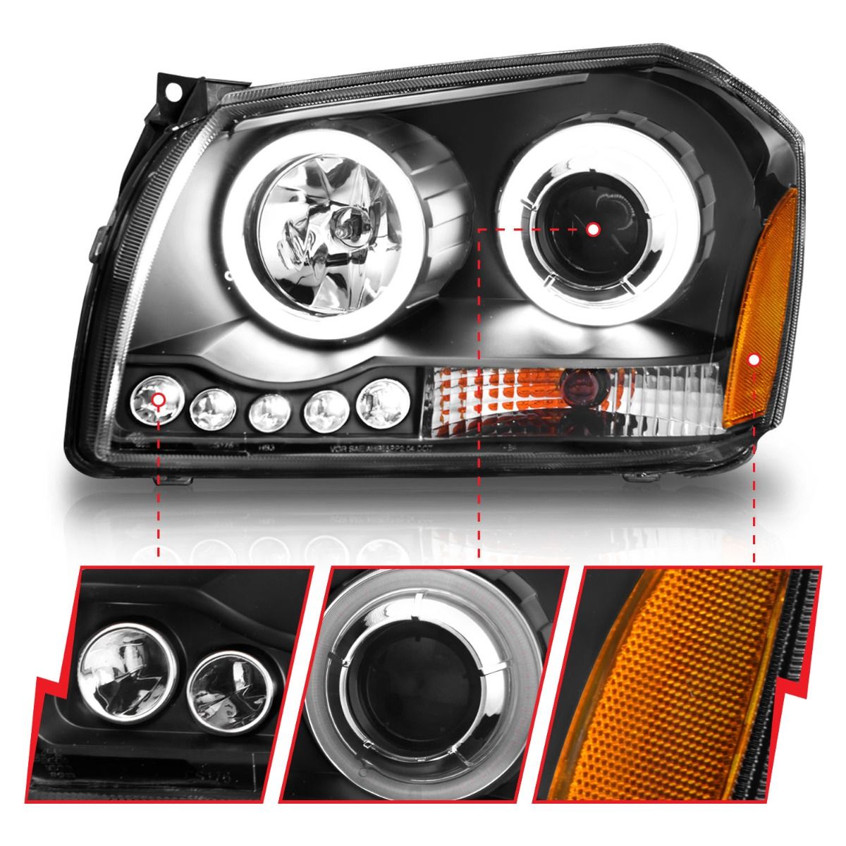 Dodge Magnum Projector Headlights, Magnum Projector Headlights, 2005-2007 Projector Headlights, Black Projector Headlights, Anzo Projector Headlights, LED Projector Headlights