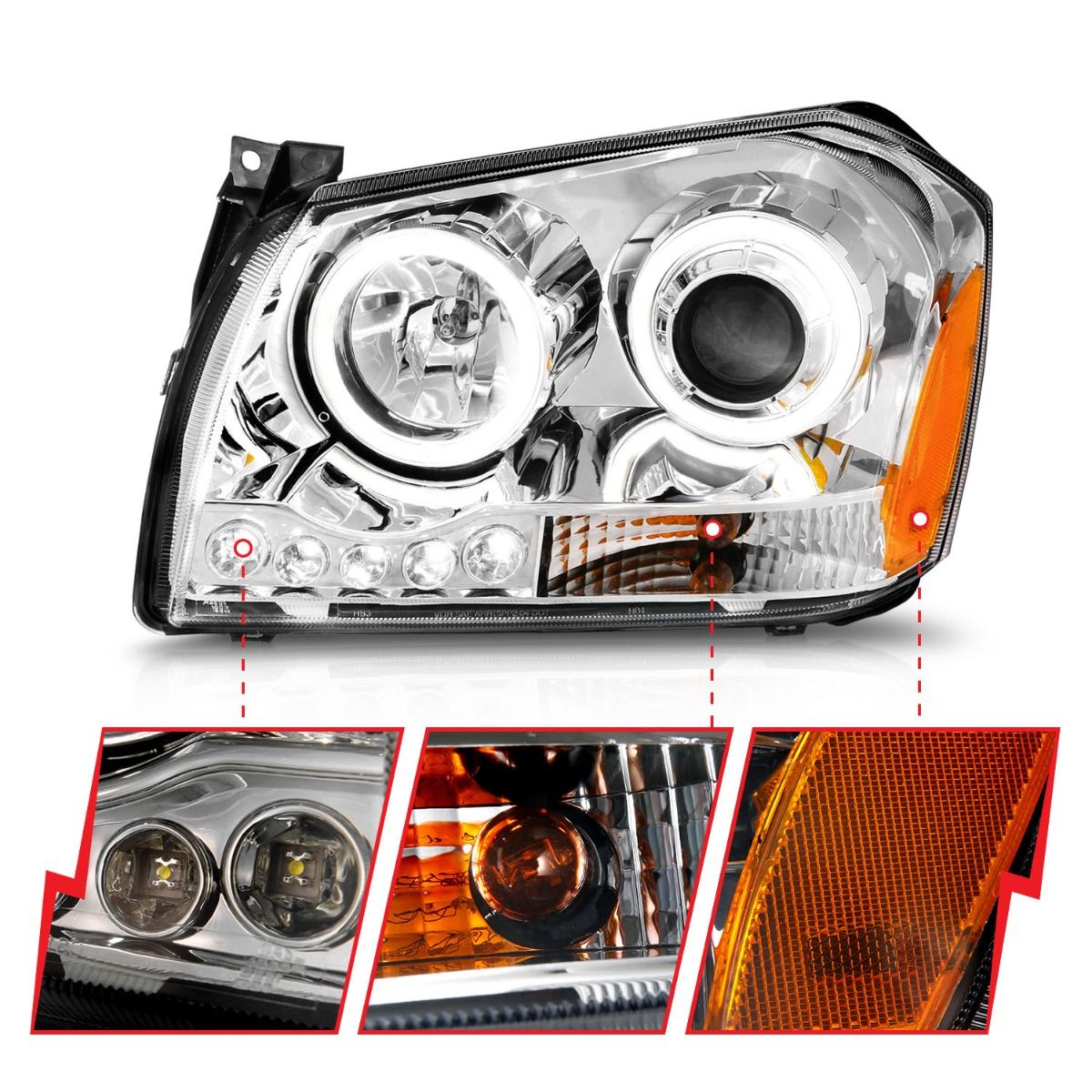 Dodge Magnum Projector Headlights, Magnum Projector Headlights, 2005-2007 Projector Headlights, Chrome Projector Headlights, Anzo Projector Headlights, LED Projector Headlights