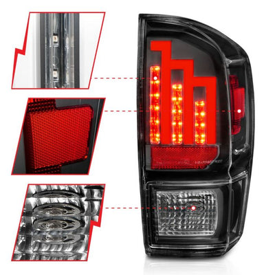 Toyota Tail Lights, Toyota Tacoma Tail Lights, Toyota 16-22 Tail Lights, Tail Lights, Black Housing Tail Lights, Anzo Tail Lights