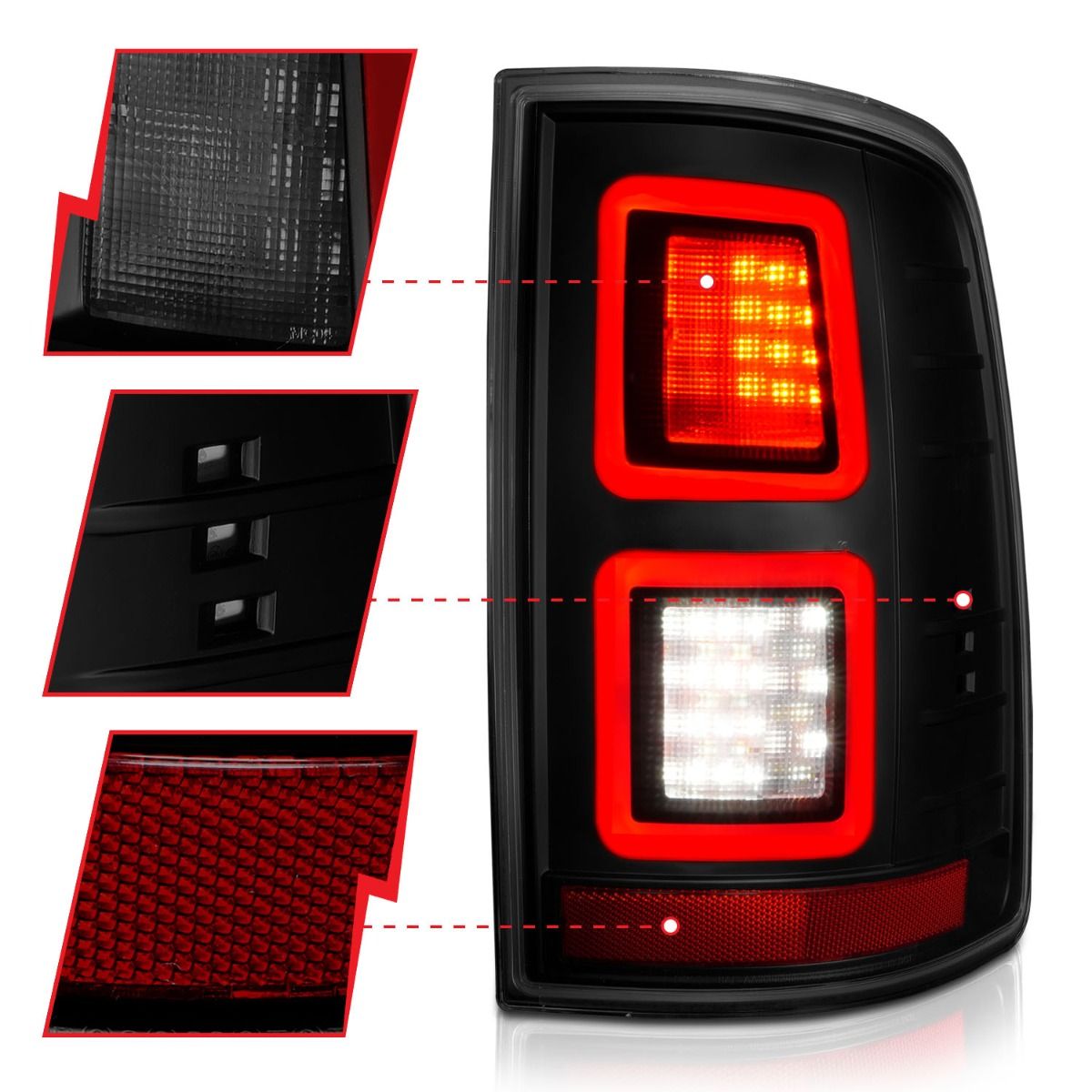 Dodge Ram Tail Lights, Ram 1500 Tail Lights, Ram 2500 Tail Lights, Ram 3500 Tail Lights, 2009-2018 Tail Lights, Black Tail Lights, Anzo Tail Lights, LED Tail Lights