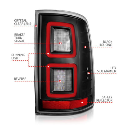 Dodge Ram Tail Lights, Ram 1500 Tail Lights, Ram 2500 Tail Lights, Ram 3500 Tail Lights, 2009-2018 Tail Lights, Black Tail Lights, Anzo Tail Lights, LED Tail Lights