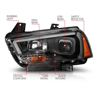 Dodge Projector Headlight, Dodge Charger Projector Headlight, Projector Plank Style Headlight, Dodge 11-14 Projector Headlight, Dodge Black Headlight 