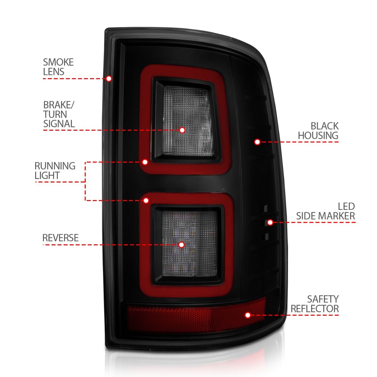 Dodge Ram Tail Lights, Ram 1500 Tail Lights, Ram 2500 Tail Lights, Ram 3500 Tail Lights, 2009-2018 Tail Lights, Black Tail Lights, Anzo Tail Lights, LED Tail Lights