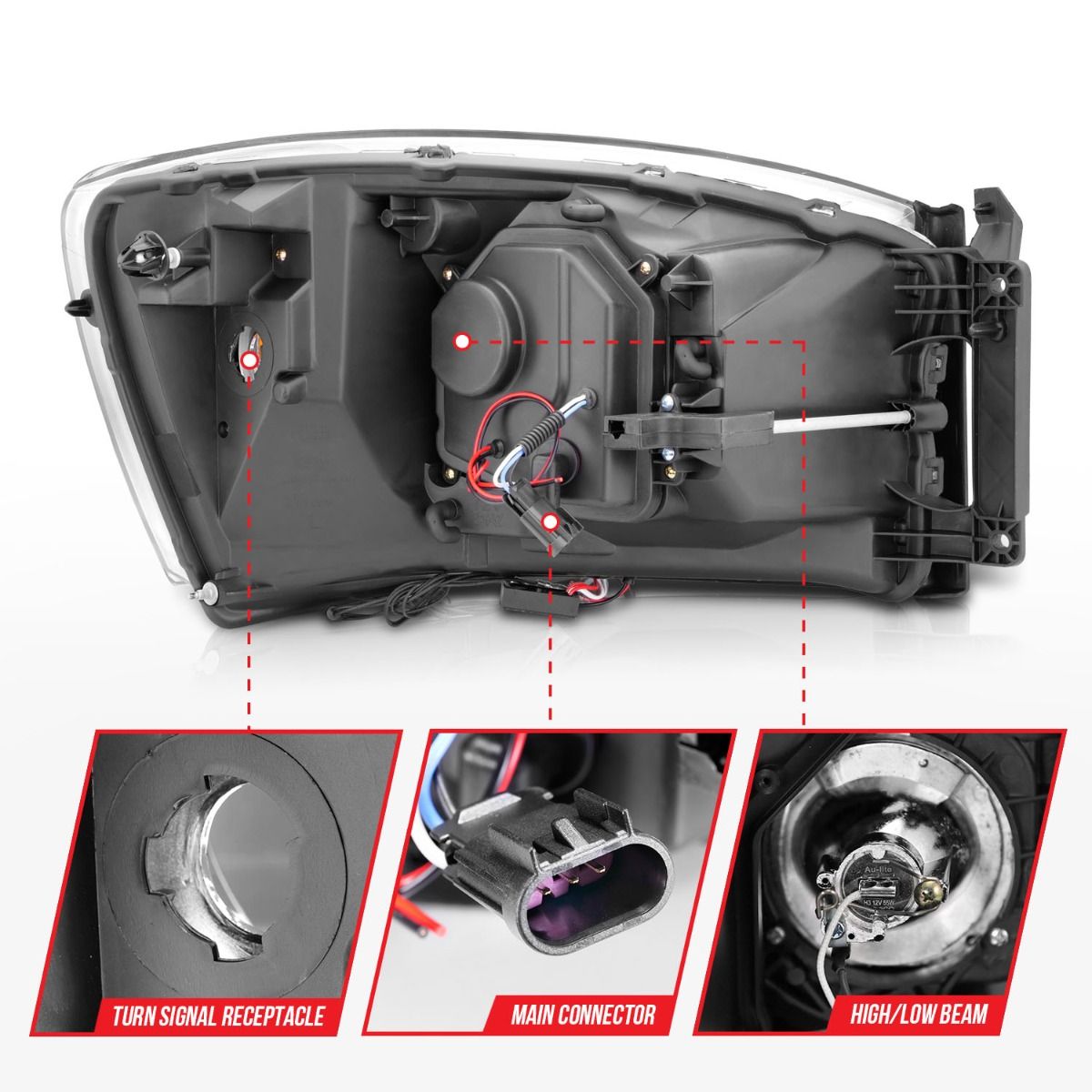 Dodge Ram Projector Headlights, Ram Projector Headlights, Ram 2500 Projector Headlights, Ram 3500 Projector Headlights, 2006-2009 Projector Headlights, Chrome Projector Headlights, Anzo Projector Headlights, LED Projector Headlights