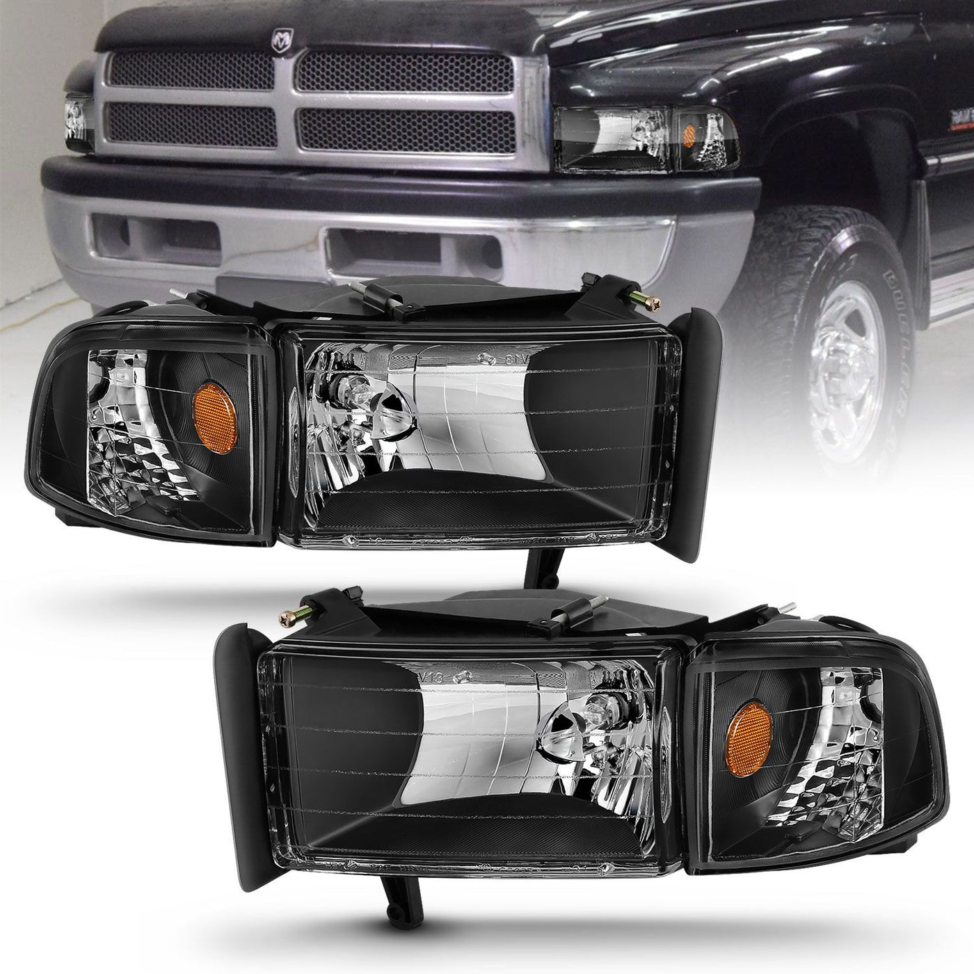 Dodge Ram Crystal Headlights, Ram 1500 Crystal Headlights, Ram 2500 Crystal Headlights, Ram 3500 Crystal Headlights, 1994-2001 Crystal Headlights, Black Crystal Headlights, Anzo Crystal Headlights, LED Crystal Headlights