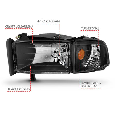 Dodge Ram Crystal Headlights, Ram 1500 Crystal Headlights, Ram 2500 Crystal Headlights, Ram 3500 Crystal Headlights, 1994-2001 Crystal Headlights, Black Crystal Headlights, Anzo Crystal Headlights, LED Crystal Headlights