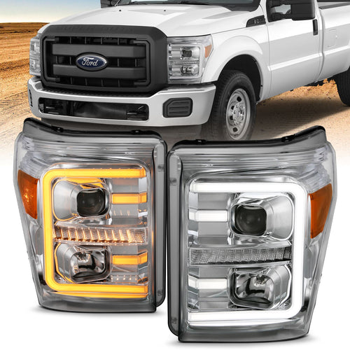 Ford Projector Headlights, Ford Super Duty Headlights, Ford 11-16 Headlights, Plank Style Headlights, Projector Headlights, H.L Chrome Amber Headlights, Anzo Projector Headlights  
