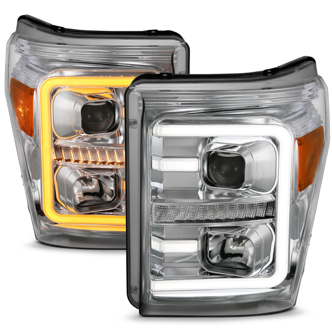 Ford Super Duty 11-16 Projector Plank Style Switchback Headlights H.L Chrome Amber