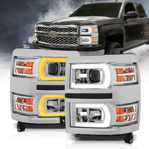 Chevy Silverado Headlight, Silverado 1500 Headlight, 14-15 Silverado Headlight, Silverado 14-15 Headlight, Projector Switchback Headlight, Anzo Headlight, Headlight, Chrome Headlight, Switchback Headlight, Projector Headlight, 1500 Silverado Headlight 
