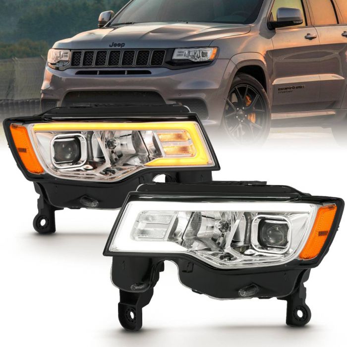 Jeep Projector Headlights, Jeep Grand Cherokee Headlights, Cherokee 17-22 Headlights, Plank Style Headlights, Projector Headlights, Chrome Projector Headlights, Anzo Projector Headlights