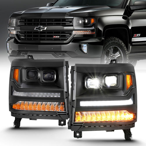 Chevy Silverado Headlights, Silverado 1500 Headlights, 16-18 Silverado Headlights, Silverado 16-18 Headlights, 1500 Silverado Headlights, Anzo Headlights, Black Headlights, Projector Headlights, Projector Plank Headlights, Headlights