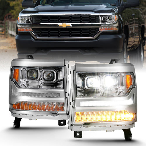 Chevy Silverado Headlights, Silverado Headlights, Silverado 16-18 Headlights, Silverado 1500 Headlights, Projector Plank Headlights, LED Projector Headlights, Chrome Headlights, Projector Headlights, Headlights
