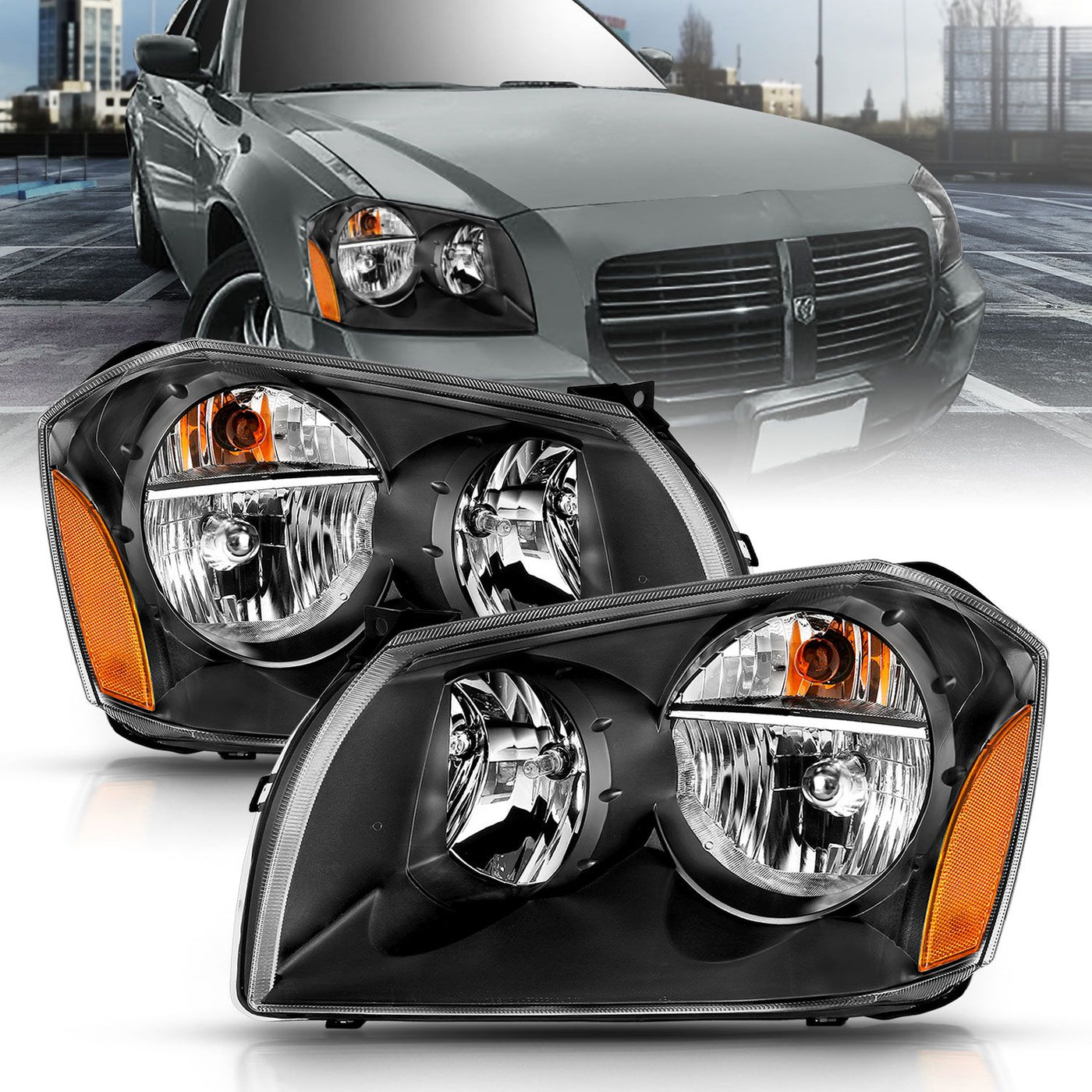 Dodge Magnum Headlights, Magnum Headlights, 2005-2007 Crystal Headlights, Black Amber Crystal Headlights, Anzo Crystal Headlights, LED HCrystal Headlights