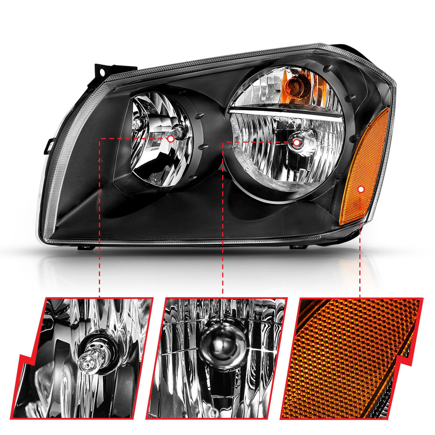 Dodge Magnum Headlights, Magnum Headlights, 2005-2007 Crystal Headlights, Black Amber Crystal Headlights, Anzo Crystal Headlights, LED HCrystal Headlights