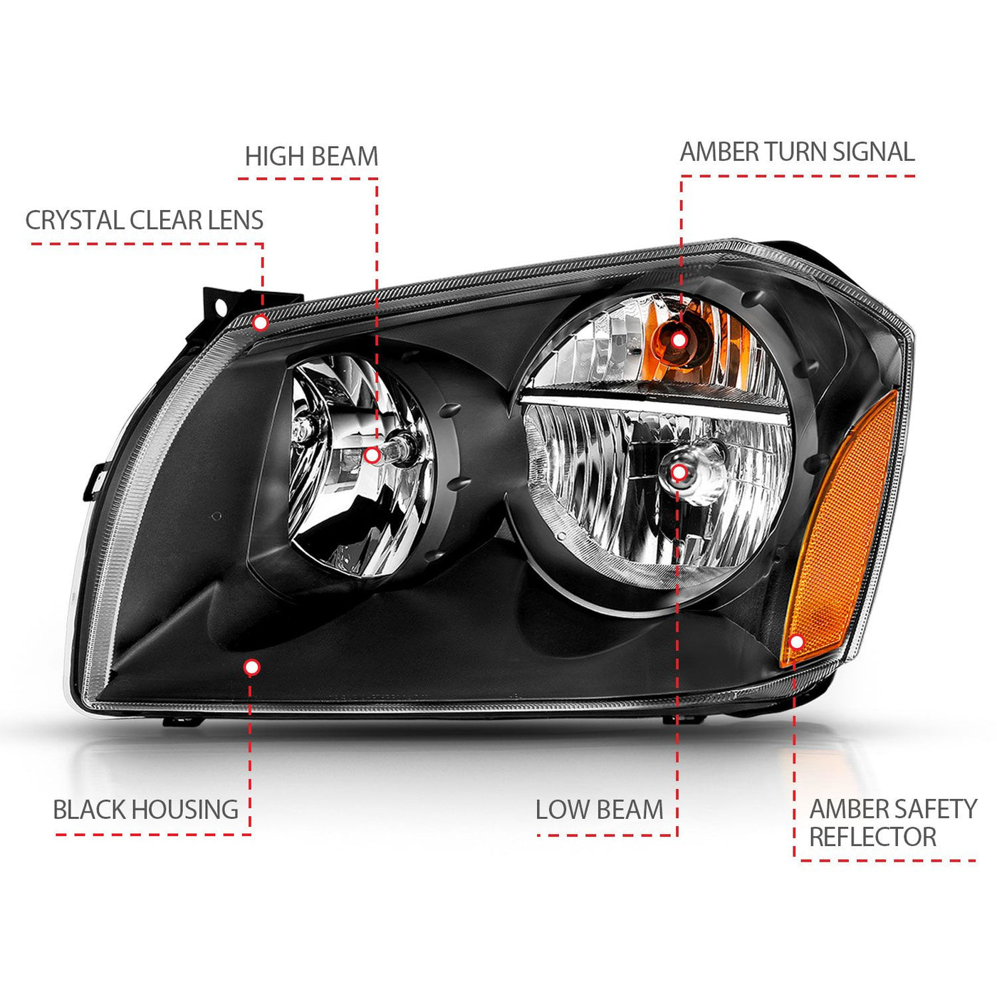 Dodge Magnum Headlights, Magnum Headlights, 2005-2007 Crystal Headlights, Black Amber Crystal Headlights, Anzo Crystal Headlights, LED HCrystal Headlights