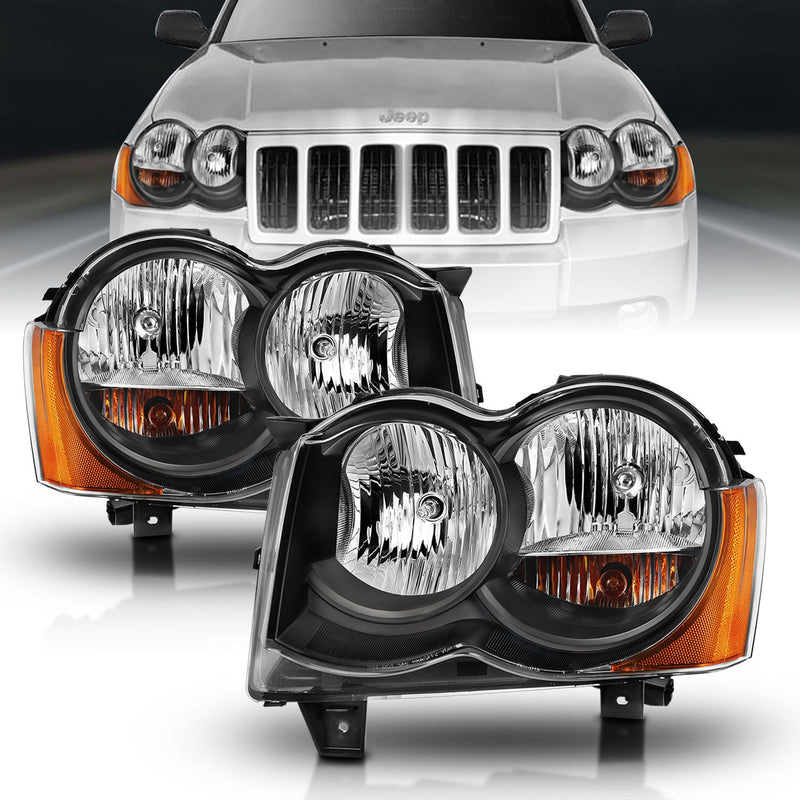 Jeep Crystal Headlights, Jeep Grand Headlights, Cherokee Crystal Headlights, Jeep 08-09 Headlights, Black Amber Projector Headlights, Anzo Crystal Headlights, Headlights