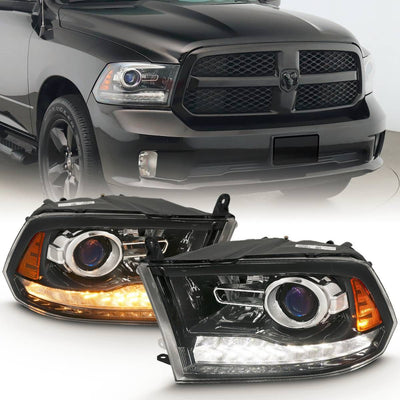 Dodge Ram Projector Headlights, Ram 1500 Projector Headlights, 2009-2018 Projector Headlights, Black Projector Headlights, Anzo Projector Headlights, LED Projector Headlights