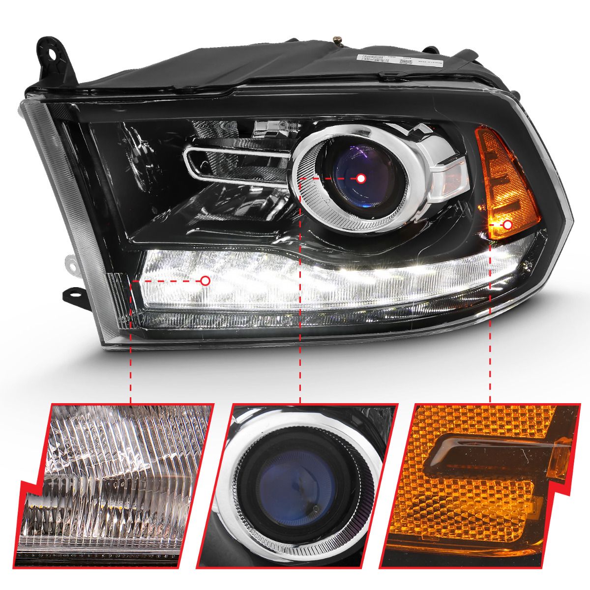 Dodge Ram Projector Headlights, Ram 1500 Projector Headlights, 2009-2018 Projector Headlights, Black Projector Headlights, Anzo Projector Headlights, LED Projector Headlights