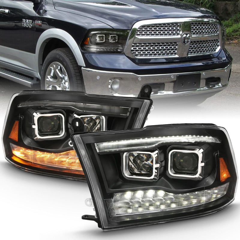 Dodge Ram Projector Headlights, Ram 1500 Projector Headlights, 2009-2018 Projector Headlights, Black Projector Headlights, Anzo Projector Headlights, LED Projector Headlights