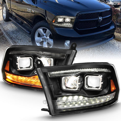 Dodge Ram Headlights, Ram 1500 Headlights, 2010-2018 Projector Headlights, Black Projector Headlights, Anzo Projector Headlights, LED Projector Headlights