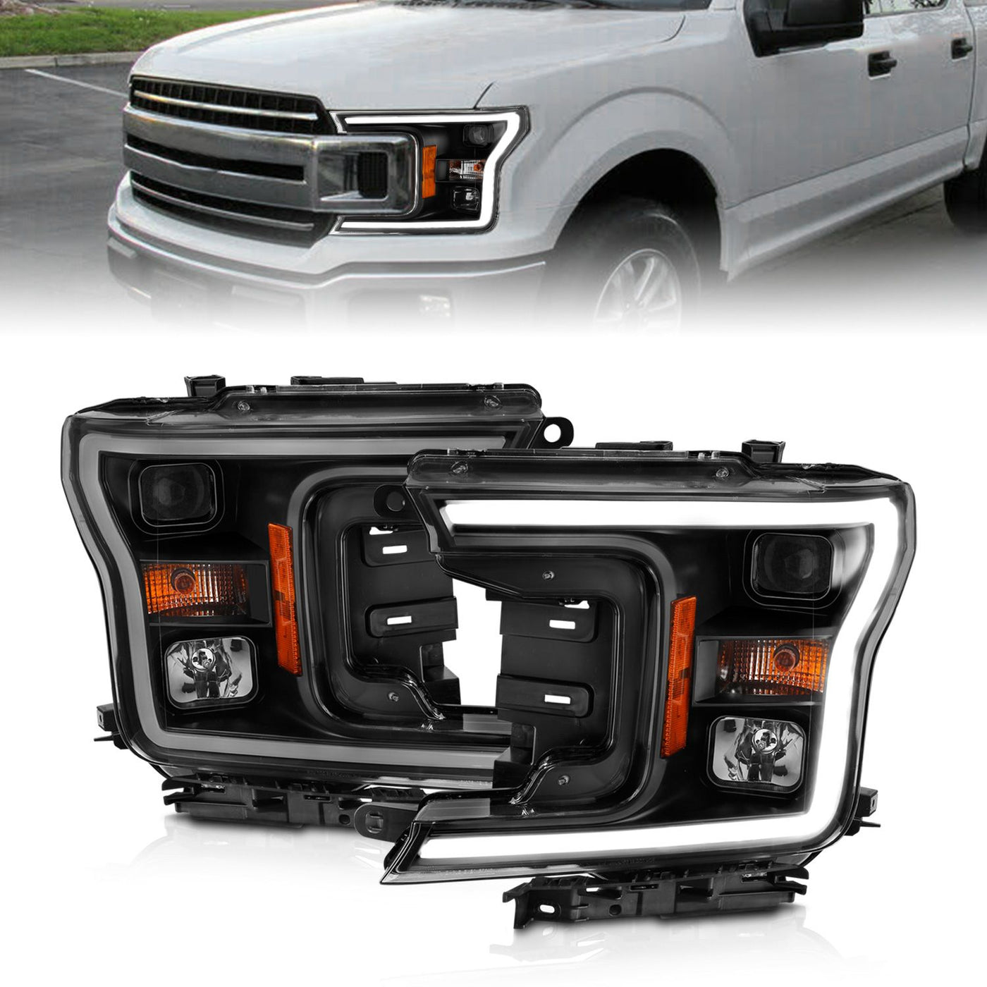 Ford Projector Headlights, Ford F-150 Headlights, Ford 18-20 Headlights, Projector Headlights, Black Projector Headlights, Anzo Projector Headlights