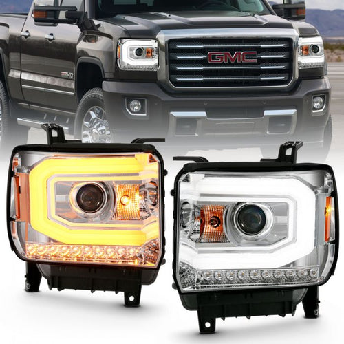 GMC Projector headlights, GMC Sierra headlights, Sierra 14-15 headlights, Sierra 1500 headlights, Sierra 2500hd headlights, Sierra 3500hd headlights, 15-19 Projector headlights, Projector headlights, Chrome Projector headlights, Anzo Projector headlights