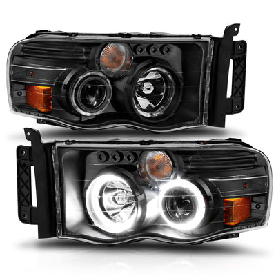 Dodge Ram Projector Headlights, Ram 1500 Projector Headlights, 2002-2005 Projector Headlights, Black Projector Headlights, Anzo Projector Headlights, LED Projector Headlights