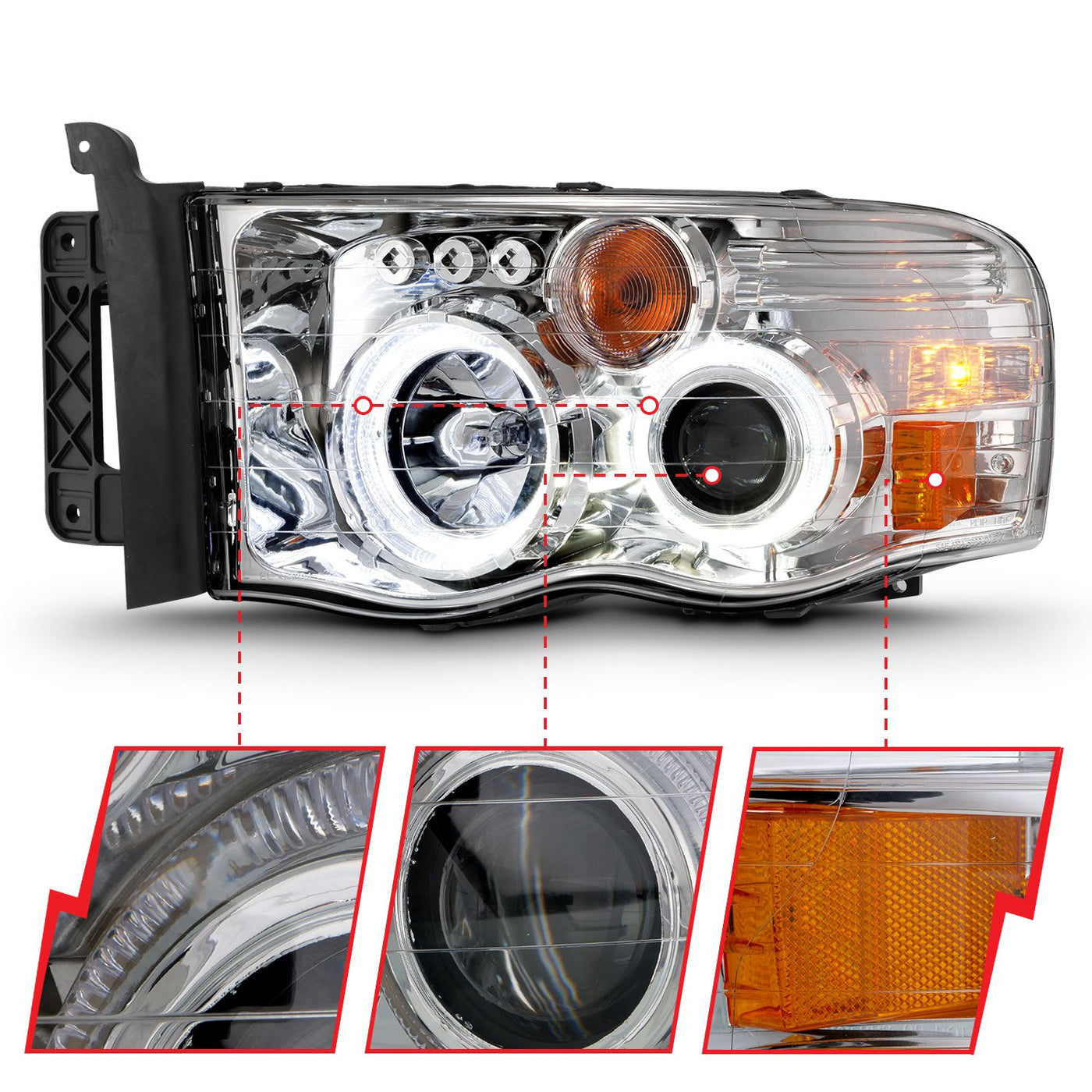 Dodge Ram Projector Headlights, Ram 1500 Projector Headlights, 2005-2005 Projector Headlights, Chrome Projector Headlights, Anzo Projector Headlights, LED Projector Headlights