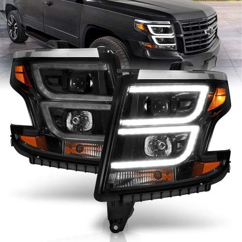 Chevy Tahoe Headlight, Chevy Suburban Headlight, Tahoe Headlight, Tahoe 15-20 Headlight, Suburban 15-20 Headlight, Headlight, Anzo Headlight, Black Headlight, Projector C Bar Headlight