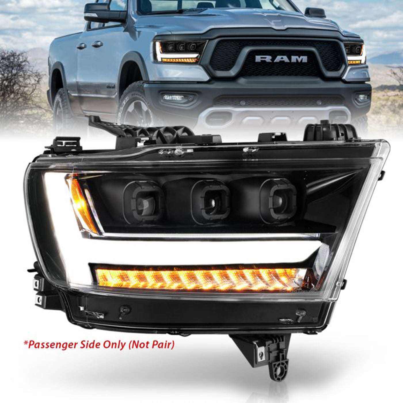 Ram Projector Headlights, Ram 1500 Headlights, Ram 19-21 Headlights, Full Led Projector Headlights, Black Projector Headlights, Anzo Projector Headlights