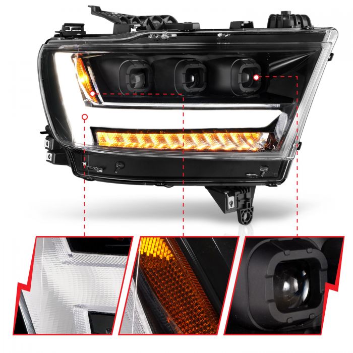 Ram Projector Headlights, Ram 1500 Headlights, Ram 19-21 Headlights, Full Led Projector Headlights, Black Projector Headlights, Anzo Projector Headlights