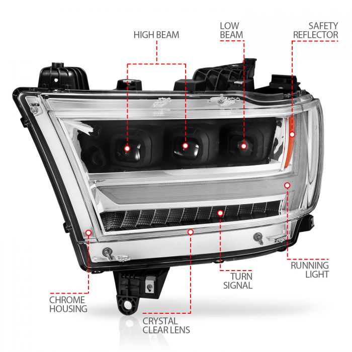 Ram Projector Headlights, Ram 1500 Headlights, Ram 19-21 Headlights, Full Led Projector Headlights, Chrome Projector Headlights, Anzo Projector Headlights