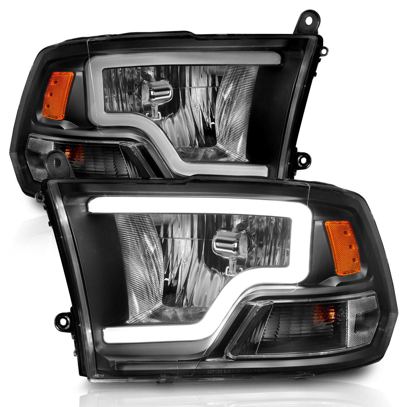 Dodge Ram Headlights, Ram 2500 Headlights, 2009-2018 Headlights, 2010-2018 Headlights, Black Halogen Headlights, Anzo Halogen Headlights, LED Halogen Headlights