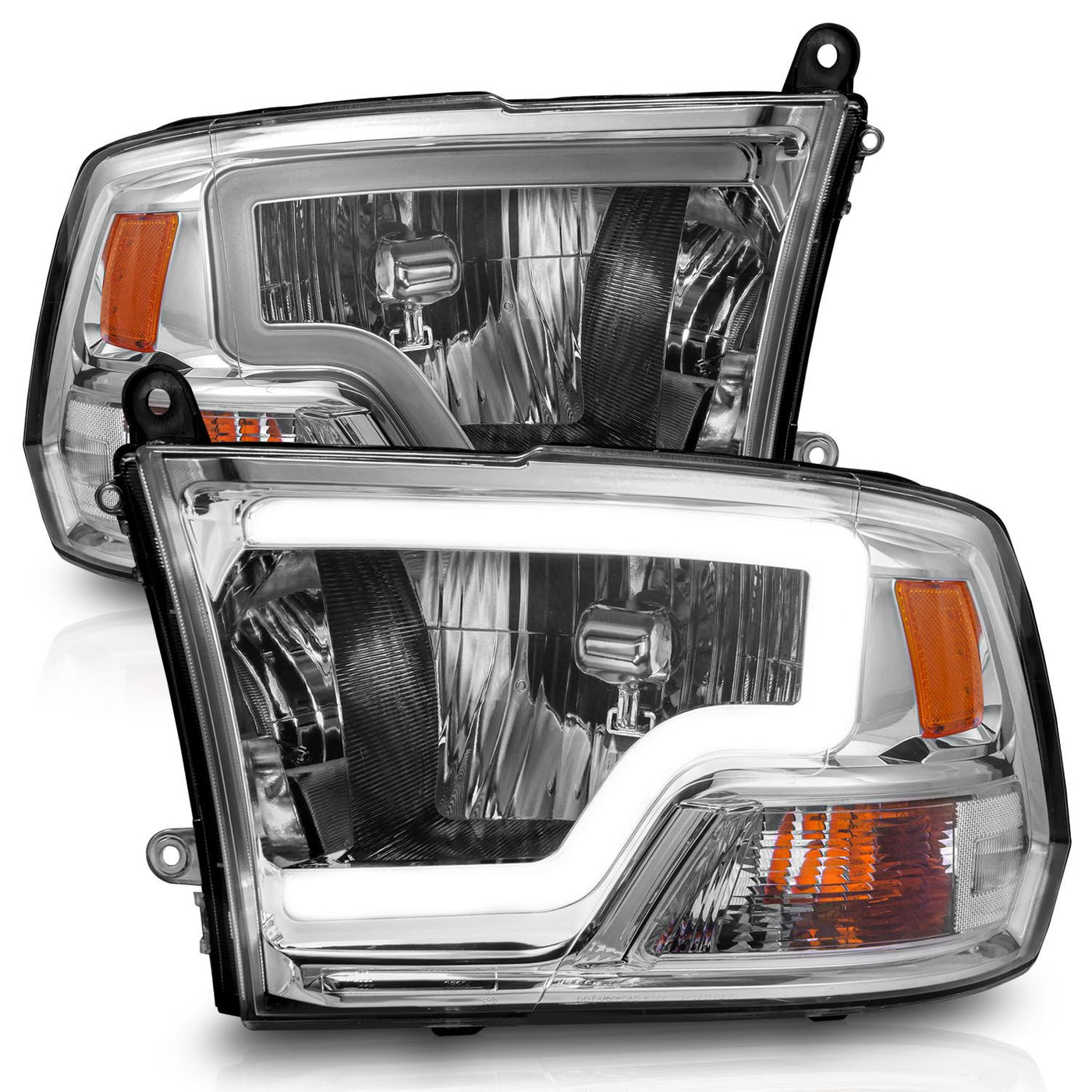 Dodge Ram Headlights, Ram 2500 Headlights, 2009-2018 Headlights, 2010-2018 Headlights, Chrome Halogen Headlights, Anzo Halogen Headlights, LED Halogen Headlights