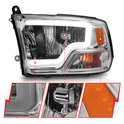 Dodge Ram Headlights, Ram 2500 Headlights, 2009-2018 Headlights, 2010-2018 Headlights, Chrome Halogen Headlights, Anzo Halogen Headlights, LED Halogen Headlights