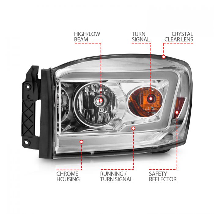 Dodge Crystal Headlights, Ram 1500, Ram 2500, Ram 3500, Dodge 06-08 Crystal Headlights, Dodge 06-09 Crystal Headlights, Crystal Headlights, Dodge Chrome Headlights 