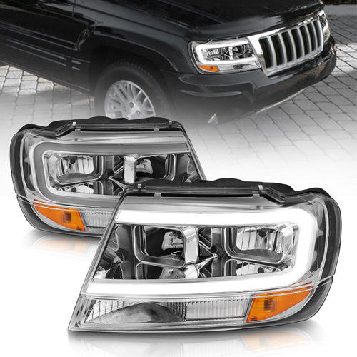 Jeep Crystal Headlights, Jeep Grand Headlights, Jeep Cherokee Headlights, Jeep 99-04 Headlights, Plank Style Headlights, Chrome Crystal Headlights, Anzo Crystal Headlights, Headlights 