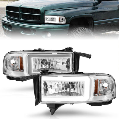Dodge Ram Headlights, Ram Headlights, 1994-2002 Headlights, Chrome Amber Headlights, Anzo Headlights, LED Headlights