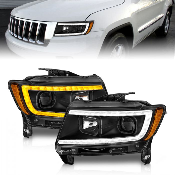Jeep Projector Headlights, Jeep Grand Cherokee Headlights, Cherokee 11-13 Headlights, Projector Headlights, Plank Style Headlights, Black Projector Headlights, Anzo Projector Headlights
