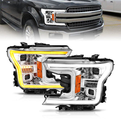 Ford Projector Headlights, Ford F 150 18-20 Projector Headlights, Full Led Projector Headlights , Ford Chrome Projector Headlights, Ford  Sequential Signal, Ford Initiation Feature, Anzo