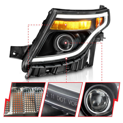 Ford Projector Headlights, Ford Explorer Headlights, Ford 11-15 Headlights, Projector Headlights, Plank Style Headlights, Black Projector Headlights, Anzo Projector Headlights    