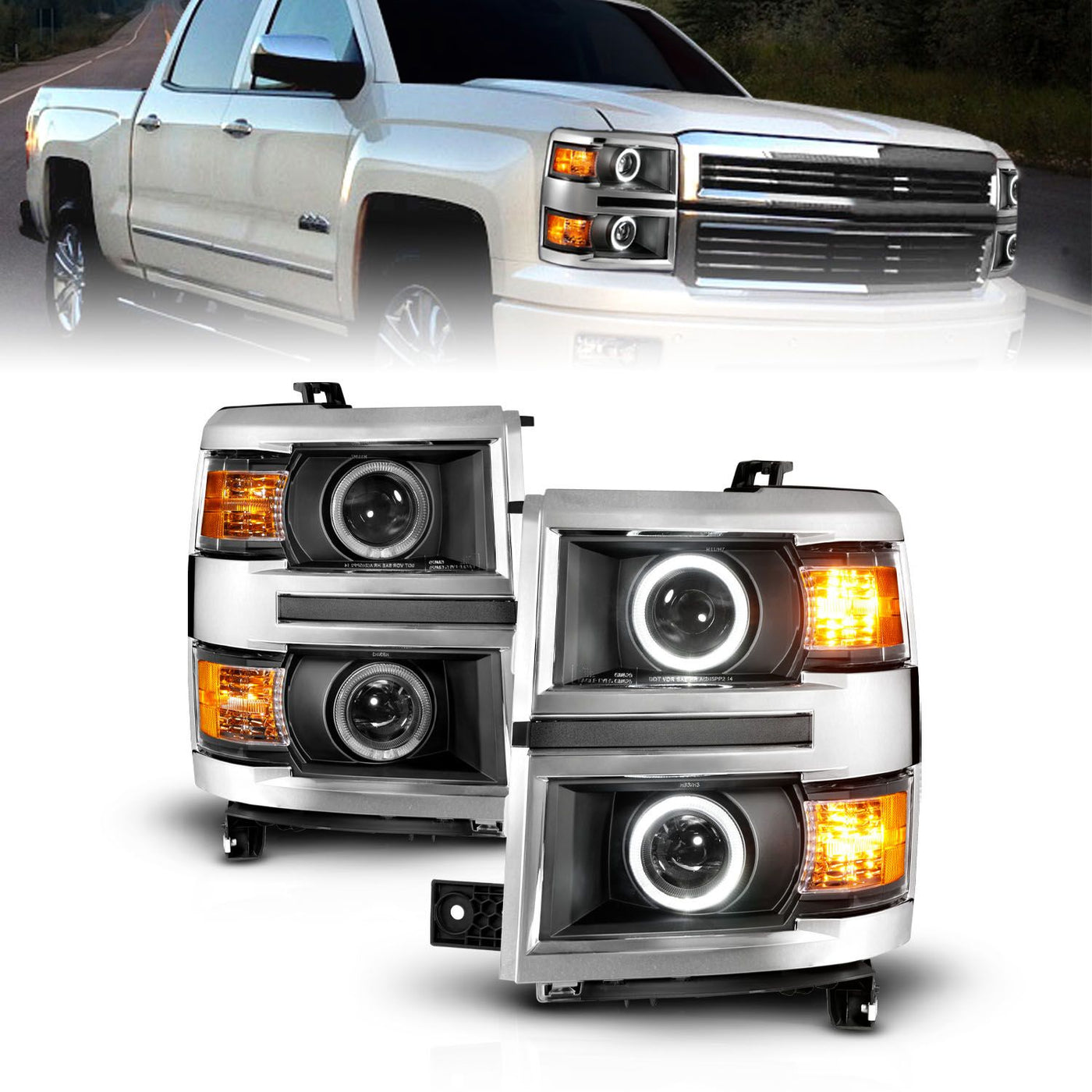 Chevrolet Projector Headlights, Chevrolet Silverado Projector Headlights, Projector Headlights, Chevrolet 14-15 Projector Headlights, Black Headlights