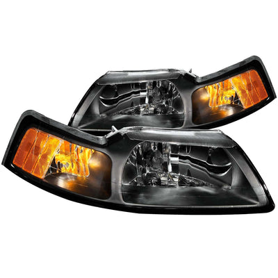 FORD HEADLIGHTS, FORD MUSTANG HEADLIGHTS, FORD 99-04 HEADLIGHTS, CRYSTAL HEADLIGHTS, BLACK HOUSING HEADLIGHTS, Anzo HEADLIGHTS