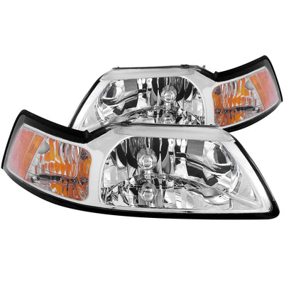 FORD HEADLIGHTS, FORD MUSTANG HEADLIGHTS, FORD 99-04 HEADLIGHTS, CRYSTAL HEADLIGHTS, CHROME HOUSING HEADLIGHTS, Anzo HEADLIGHTS