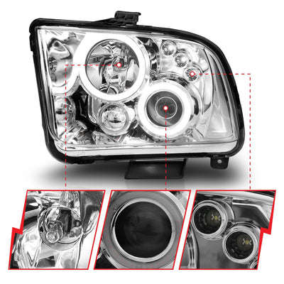 Ford Mustang Projector Headlights, Mustang Projector Headlights, 2005-2009 Projector Headlights, Chrome Projector Headlights, Anzo Projector Headlights, LED Projector Headlights