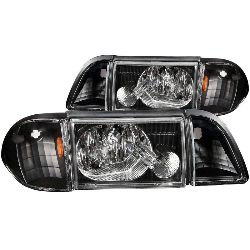 FORD HEADLIGHTS, FORD MUSTANG HEADLIGHTS, FORD 87-93 HEADLIGHTS, CRYSTAL HEADLIGHTS, BLACK HEADLIGHTS, Anzo HEADLIGHTS