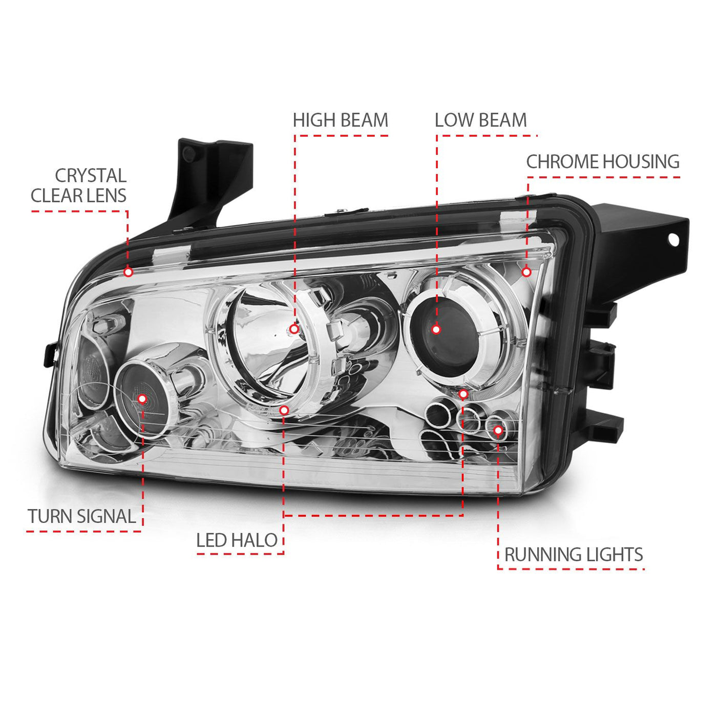 Dodge Charger Projector Headlights, Charger Projector Headlights, 2006-2010 Projector Headlights, Chrome Projector Headlights, Anzo Projector Headlights, LED Projector Headlights