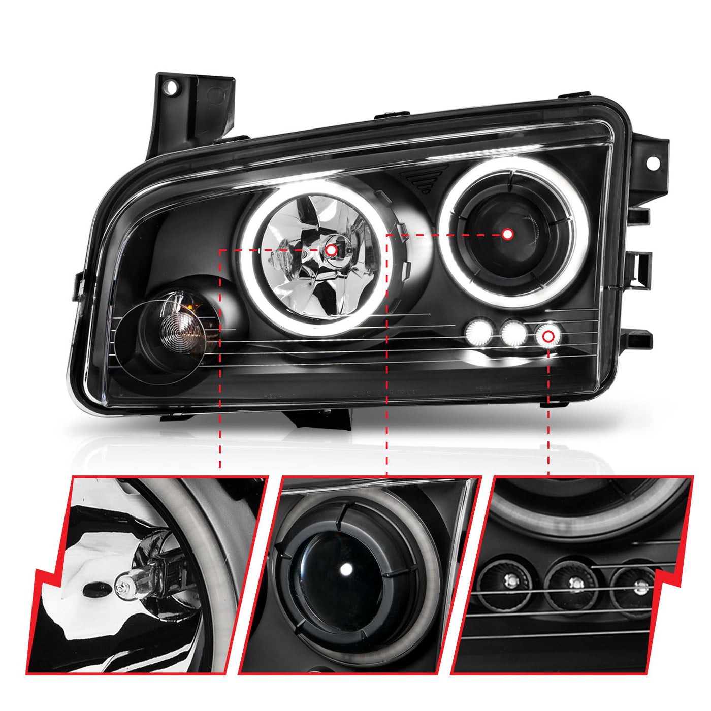 Dodge Charger Projector Headlights, Charger Projector Headlights, 2006-2010 Projector Headlights, Black Projector Headlights, Anzo Projector Headlights, LED Projector Headlights