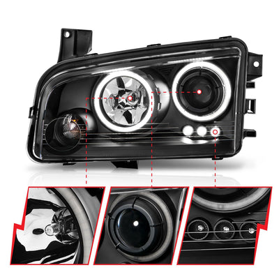 Dodge Charger Projector Headlights, Charger Projector Headlights, 2006-2010 Projector Headlights, Black Projector Headlights, Anzo Projector Headlights, LED Projector Headlights